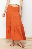 Moda Kloş Düz Desen Günlük Maxi Boy Bürümcük Maxi Pileli Esnek Örme Etek