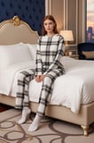 Kadın Ekose Desenli Uzun Kollu Pijama Takımı Fonksiyonel Dayanıklı Kaliteli Konforlu Rahat