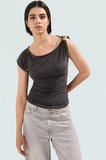 100 Modal Premium Örme Bluz Aksesuarlı Asimetrik Yaka Rahat Günlük Modern Stil