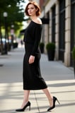 Modern Kadın Asimetrik Yaka Uzun Kollu Bodycon Midi Maxi Elbise Kış Günleri İçin Şık Ve Rahat Örme