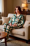 Kadın Polar Pijama Takımı Ekose Geyik Nakışlı Uzun Kollu Fonksiyonel Dayanıklı Kaliteli Şık