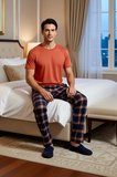 Erkek Kiremit ve Ekose Pijama Kombin Fonksiyonel Dayanıklı Kaliteli Konforlu Estetik Rahat