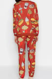 Tarz Rahat Uzun Kollu Boru Paça Nakışlı Desenli Sweatshirt-Jogger Örme Pijama Takımı