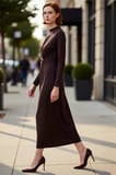 Kadın Uzun Kollu Bodycon Kesim Örme Sandy Maxi Elbise Dik Yaka Detaylı Zarif Ve Rahat Stil