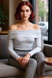 Kadın Off Shoulder Fitilli Uzun Kollu Bluz Kaliteli Şık Rahat Modern Zarif Günlük