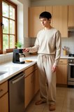 Erkek Kaşkorse Kumaşlı Bisiklet Yaka Sweatshirt ve Pantolon Ev Giyim Seti Fonksiyonel Spor