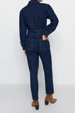 Kadın Moda Standart Kol Dar Paça Ceket Yaka Düz Desen Uzun Balon Kollu Denim Tulum
