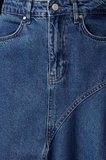 Moda Regular Düz Desen Günlük Midi Boy Dikiş Detaylı Asimetril Yüksek Bel Midi Denim Etek
