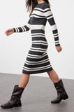 Moda Slim Casual Günlük Pike Triko Bisiklet Yaka Uzun Kol Bodycone Midi Boy Elbise