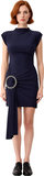 Kadın Fashion Forward Bodycon Bisiklet Yaka Kısa Kol Aksesuar Detaylı Mini Kokteyl Elbise Kaliteli