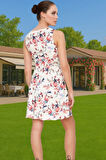 Yazlık Astarlı Mini A Kesim Elbise Çiçek Desenli Polyester Kumaş Uzun Ömürlü Zarifane Tasarım