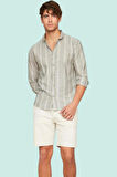 Erkek Uzun Kollu Çizgili Gömlek Yaka Düğmeli Pamuklu Rahat Günlük Yaz Aylarının Vazgeçilmezi