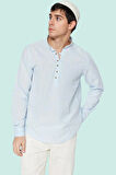 Erkek Pamuklu Keten Görünümlü Gömlek; Hakim Yaka Slim Fit Günlük Şıklık Yaz Aylarının Vazgeçilmezi