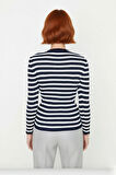 Kadın Çizgili Triko Fitted Uzun Kol Bisiklet Yaka Akrilik Basic Casual Günlük Kazak Kaliteli