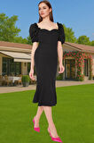 Şık Kalp Yaka Kısa Kollu Polyester Abiye Elbise Premium Kalite Dayanıklı Malzeme Kaliteli İşçilik