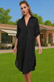 Kadın Rahat Midi Boy Poplin Elbise Günlük Yazlık Şık Tasarım Dayanıklı Malzeme Kaliteli İşçilik