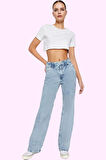 Kadın Pamuk Denim Jean Yüksek Bel Geniş Paça Günlük ve Şık Stil Yaz Aylarının Vazgeçilmezi