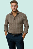 Erkek Uzun Kollu Çizgili Gömlek Yaka Düğmeli Pamuklu Rahat Günlük Yaz Aylarının Vazgeçilmezi