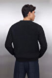 Erkek Regular Fit Bisiklet Yaka Saç Örgü Detaylı Triko Kazak Soğuk Günler İçin Rahatlık Sunar