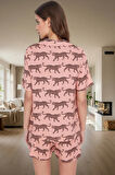 Rahat ve Şık Viskoz Pijama Takımı Animal Desenli Kısa Kollu Yazlık Modern Stil