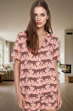 Rahat ve Şık Viskoz Pijama Takımı Animal Desenli Kısa Kollu Yazlık Modern Stil