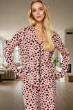 Evde Rahatlık İçin %100 Pamuklu Leopar Desenli Pijama Takımı Modern Stil Profesyonel Görünüm