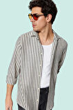 Erkek Klasik Çizgili Gömlek Pamuk Rahat Kesim Günlük Ve İş Hayatı Yaz Aylarının Vazgeçilmezi