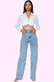 Kadın Pamuk Denim Wide Leg Jean Yüksek Bel Rahat Günlük Stil Hafta Sonu Yaz Aylarının Vazgeçilmezi