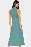 Yazlık Şık Kemerli Maxi Elbise Rahat Dokuma Polyester Kumaş Görünüm Profesyonel