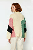Kadın Şık Dik Yaka Oversize Renk Bloklu Düşük Kol Uzun Triko Kazak Kış Modasına Yeni Bir Soluk