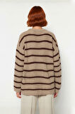 Kadınlara Özel Oversize Çizgili Triko Kazak Bisiklet Yaka Uzun Kollu Kış Stiline Modern Dokunuş