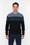 Erkek Basic Kesim Bisiklet Yaka Uzun Kol Renk Bloklu Akrilik Triko Kazak Kış Kombinlerine Özel