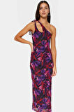 Çok Çiçek Desenli Maxi Elbise İnce Askılı Bodycon Örme Seçkin Malzeme Premium Kalite
