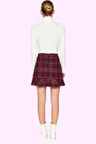 Kadın Ekose Dokuma Mini Etek Yüksek Bel Skater Kalıp Tüvit Kumaş Yaz Aylarının Vazgeçilmezi