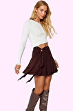 Kadın Mini Etek Aksesuar Detaylı Yüksek Bel Örme Kumaş Günlük Hafta Sonu Dayanıklı Malzeme