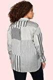 Kadın Çok Çizgili Dokuma Gömlek Regular Kalıp Uzun Kollu Nefes Alan Kumaş Günlük Kombinler