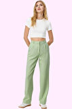 Kadın Yüksek Bel Geniş Paça Dokuma Pantolon Çift Cepli Casual Ofis Yaz Aylarının Vazgeçilmezi