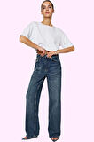 Kadın Pamuk Denim Jean Yüksek Bel Geniş Paça Günlük ve Şık Hafta Sonu Yaz Aylarının Vazgeçilmezi