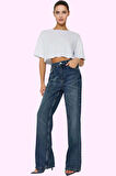 Kadın Pamuk Denim Jean Yüksek Bel Geniş Paça Günlük ve Şık Hafta Sonu Yaz Aylarının Vazgeçilmezi