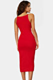 Esnek Pamuklu Midi Elbise Halter Yaka Bodycon Yazlık Özel Tasarım Profesyonel Görünüm