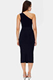 Bodycon Midi Elbise Kolsuz Tek Omuz Örme Kumaş Günlük Şık Dayanıklı Malzeme