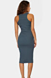 Yazlık Kolsuz Bodycon Örme Midi Elbise 98% Pamuk Rahat Kalıp Şık Görünüm Seçkin Malzeme