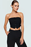 Crop Bluz İnce Askılı Straplez Dokuma Kumaş Bodycon Konforlu Kesim Günlük Kullanım İçin