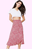 Kadın Yüksek Bel A line Midi Etek Çiçekli Desenli Örme Kumaş Rahat Yaz Aylarının Vazgeçilmezi
