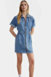 Kadın Denim Mini Elbise Fermuar Standart Kol Bodycon Kalıp Yüksek Kalite Şık Görünüm