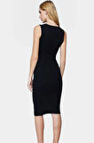 Esnek Örme Kalem Elbise Havuz Yaka Midi Boy Yazlık Şık Profesyonel Görünüm Konforlu Kesim
