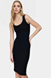 Esnek Örme Kalem Elbise Havuz Yaka Midi Boy Yazlık Şık Profesyonel Görünüm Konforlu Kesim