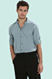 Erkek Pamuklu Gömlek Düğmeli Slim Fit Keten Görünümlü İş ve Günlük Yaz Aylarının Vazgeçilmezi