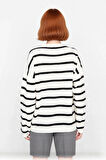 Kadınlara Özel Oversize Çizgili Triko Kazak Bisiklet Yaka Uzun Kollu Kış Stiline Modern Dokunuş