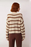 Kadınlara Özel Basic Çizgili Oversize Triko Kazak Bisiklet Yaka Uzun Düşük Kol Kış Şıklığı